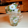 Haonai hotsale decal glass mug,glass tea cups with full around printing.